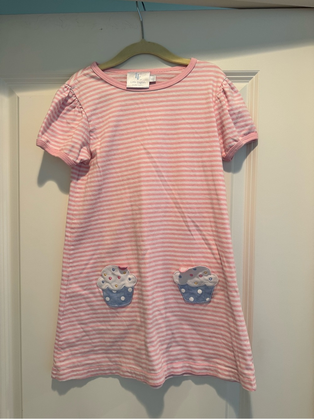 Little English Pink and White Stripe Girls' Cupcake Pocket Dress
